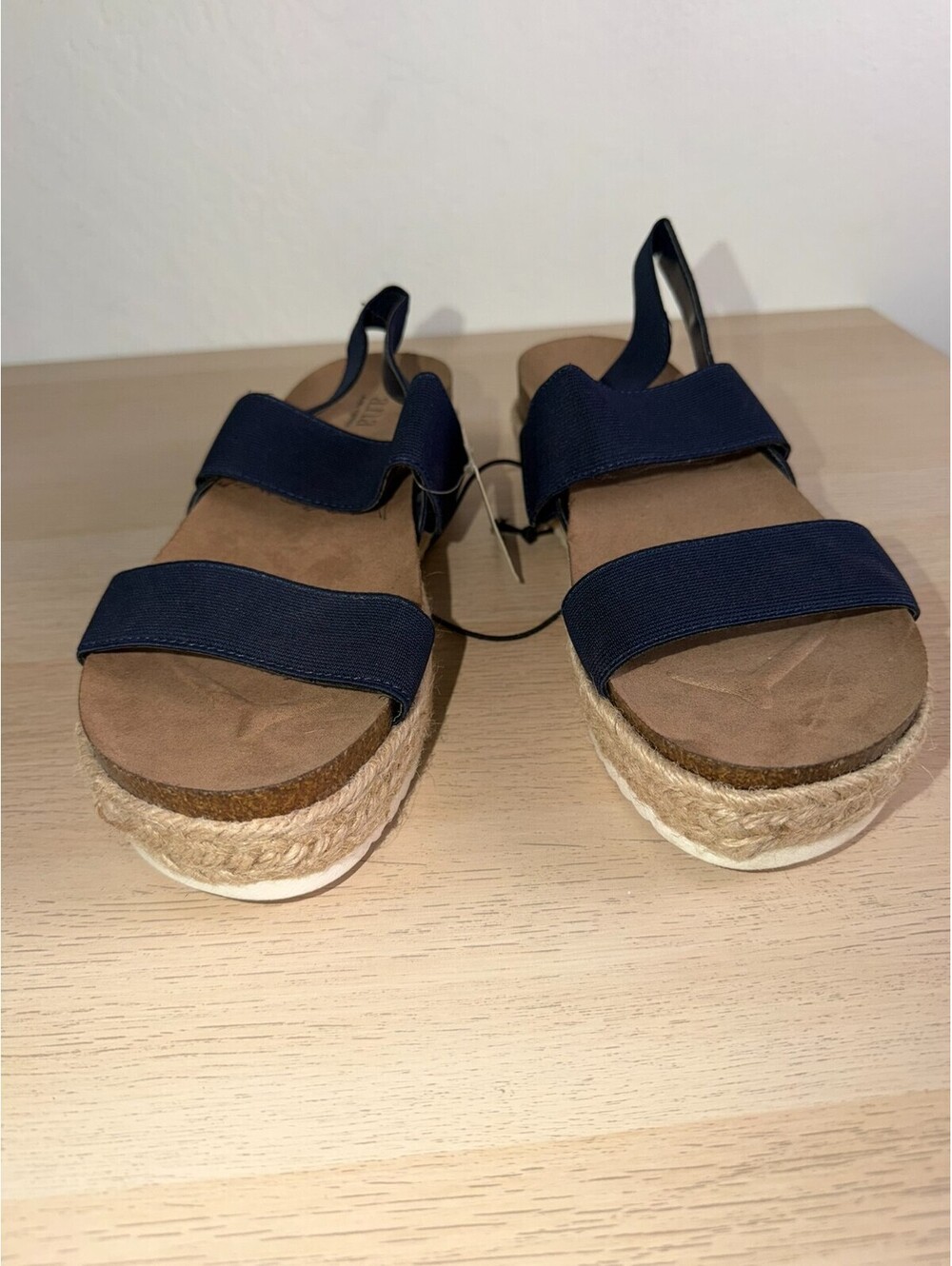 ANA A New Approach Navy Espadrille Platform Sandals Size 10 Cork Wedge Slip‑On N